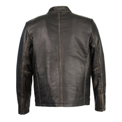 Milwaukee Leather SFM1855 Men's Black Brown Leather Moto Racer Jacket with Throat Latch