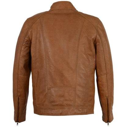 Milwaukee Leather Men's Saddle Color Lambskin Motorcycle Fashion Leather Jacket SFM1860