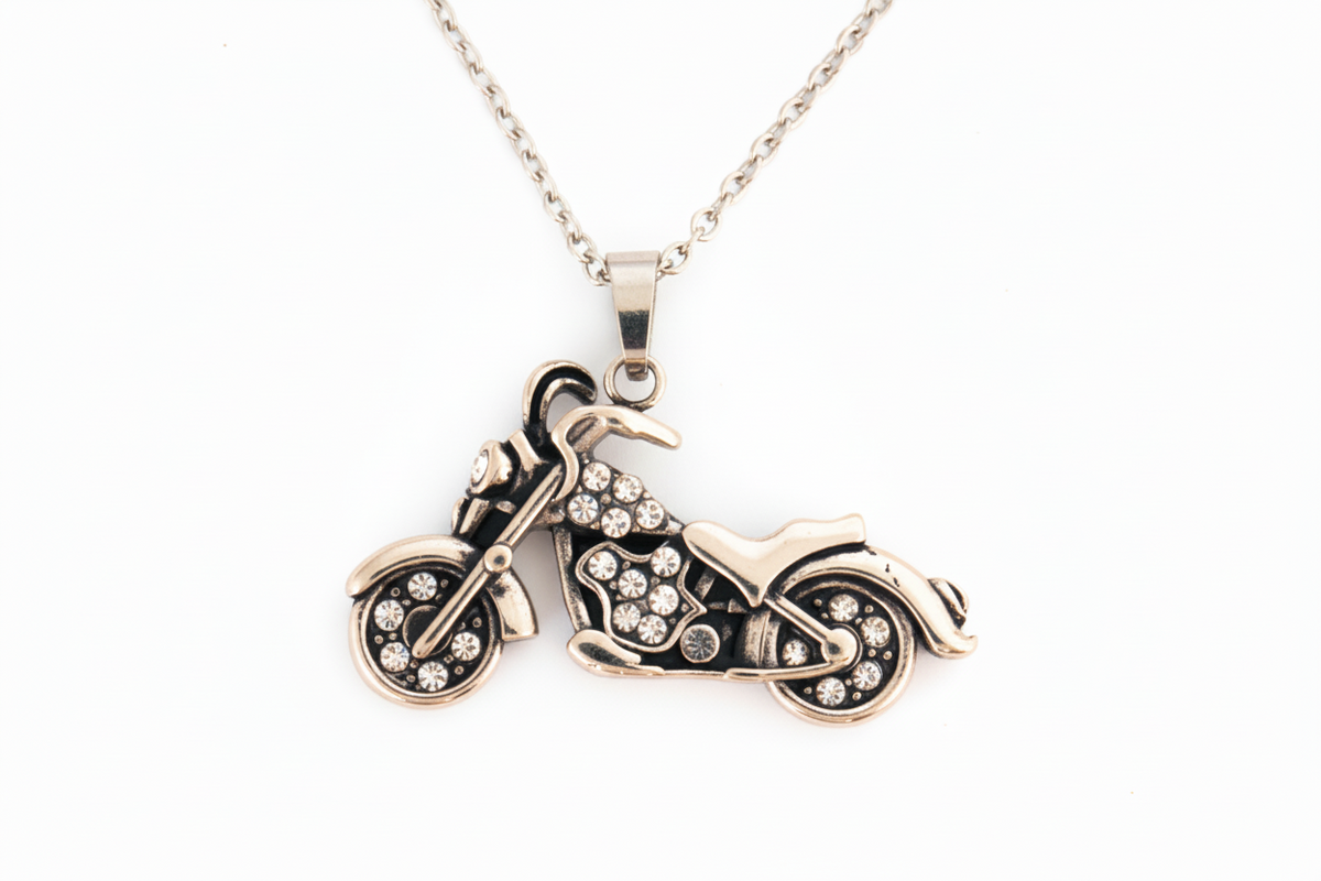 SK2600 Ladies Bling Motorcycle Pendant With Necklace 19" Stainless Steel Motorcycle Jewelry