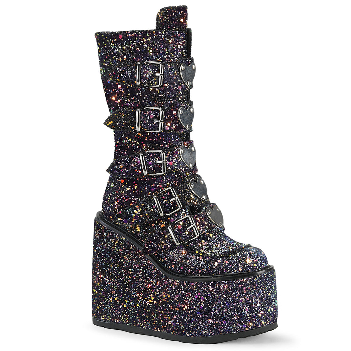Demonia SWING-230G Glitter Heart Platform Boots | Galaxy Night
