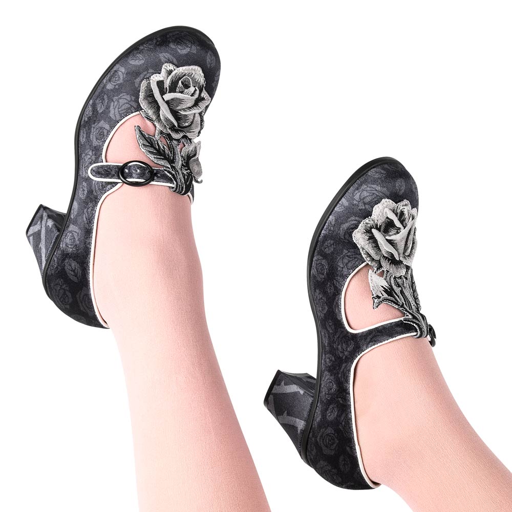 Black Tudor Women's Mary Jane Mid Heels