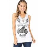 Route 66 Motorcycle Rhinestone Eyelet Tank