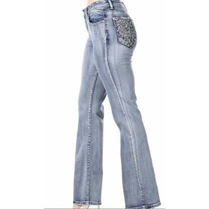 Platinum Plush Wing Stitched Rhinestone Jeans