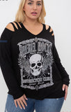 Vocal Rebel Rock Long Slashed Shoulder Top