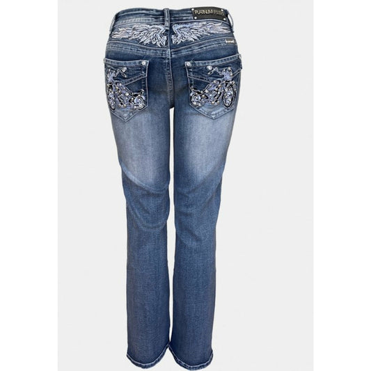 Women's Platinum Plush Riding Free Motorcycle Rhinestone Jeans