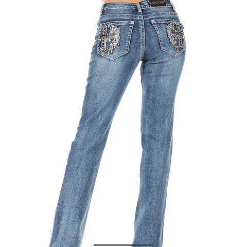 Leather and Stone Cross Rhinestone Jean