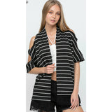 Vocal Striped Cold Shoulder Vest Cardigan