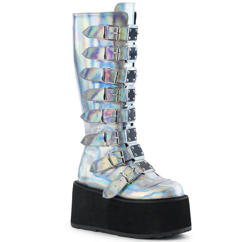 Botas de metal caramelo con holograma plateado Demonia