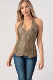 Lace Up Detail Pleather Halter Top