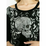 Vocal Rhinestone Skull Cut Out Long Sleeve Top