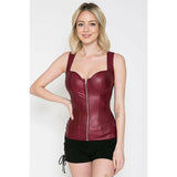 Pleather Sleeveless Zip Up with Lace Up Back