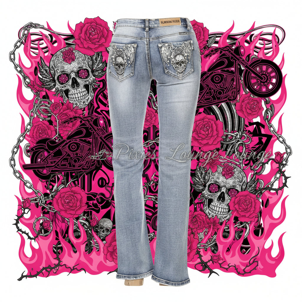 Flash Skull Wing Rhinestone Embellished Jeans