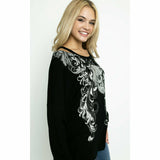 Vocal Rhinestone Skull Cut Out Long Sleeve Top