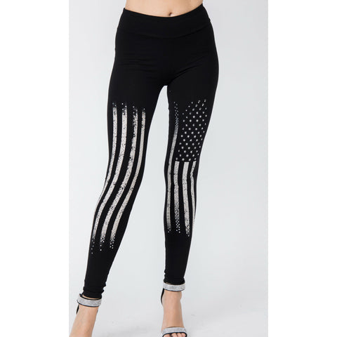 Leggings con bandera de diamantes de imitación vocales