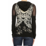 Long Sleeve Skull Hoodie with Mesh Covering