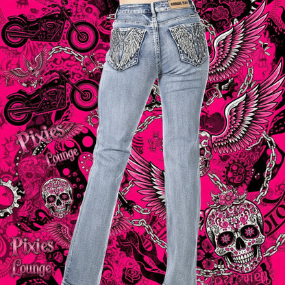 Platinum Plush Wing Stitched Rhinestone Jeans