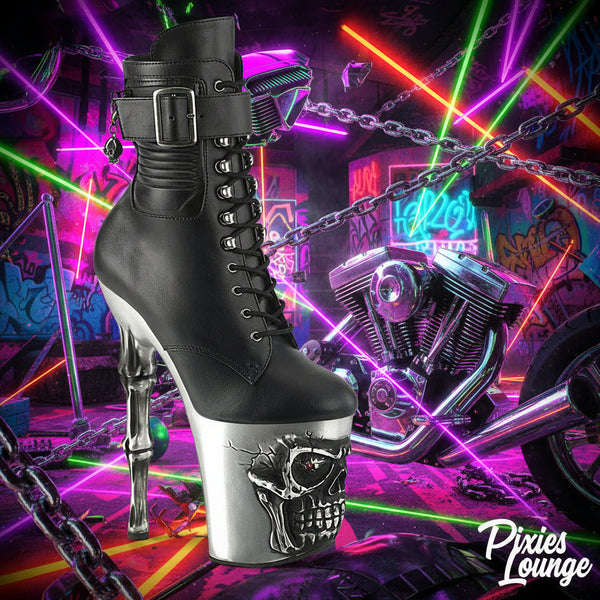 Skull & Finger Bone Heel Platform LED Boots