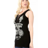 Route 66 Motorcycle Rhinestone Eyelet Tank