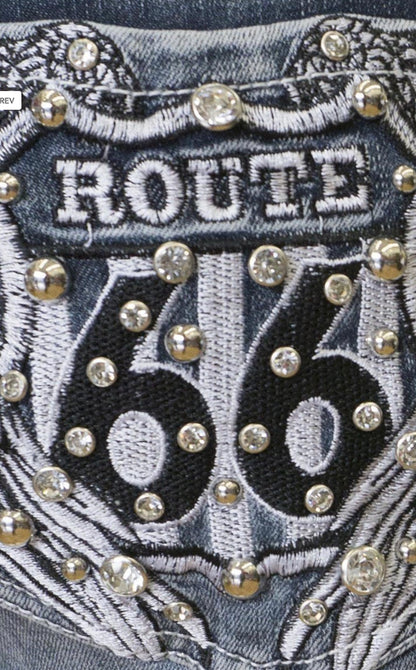 Platinum Plush Route 66 Embellished Denim Shorts