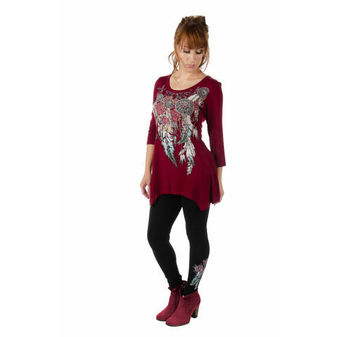 Zuni Feather and Roses Rhinestone Leggings