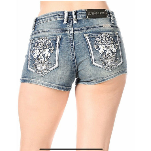 Skull Candy Embroidered Rhinestone Shorts