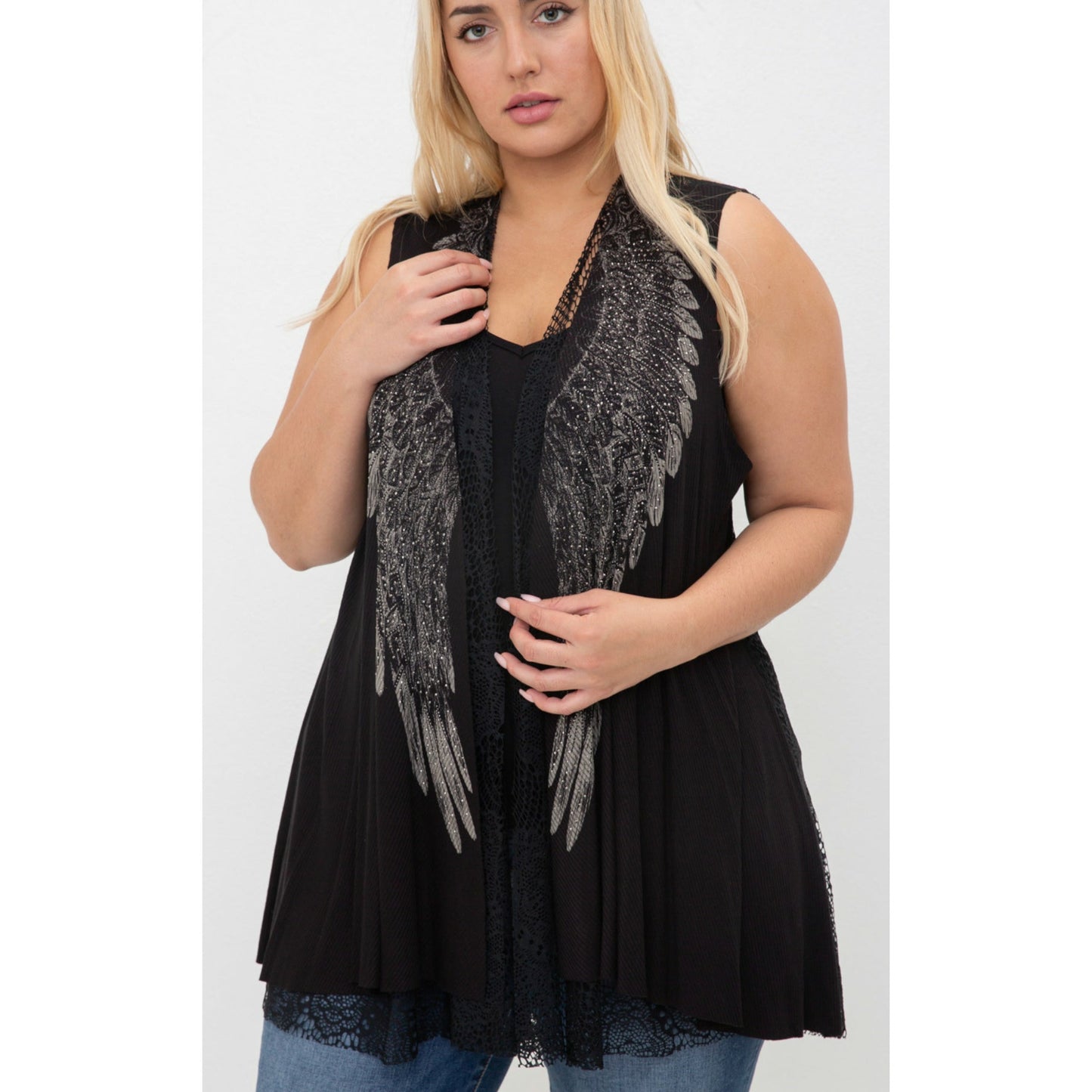 Vocal Wings and Lace Vest Cardigan