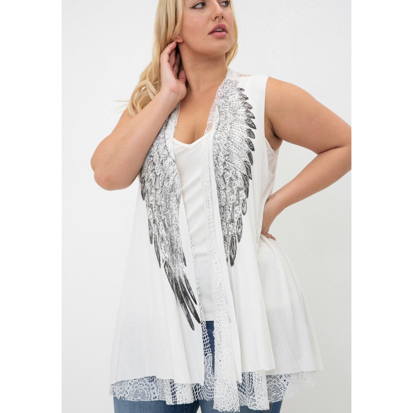 Vocal Wings and Lace Vest Cardigan