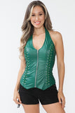 Lace Up Detail Pleather Halter Top