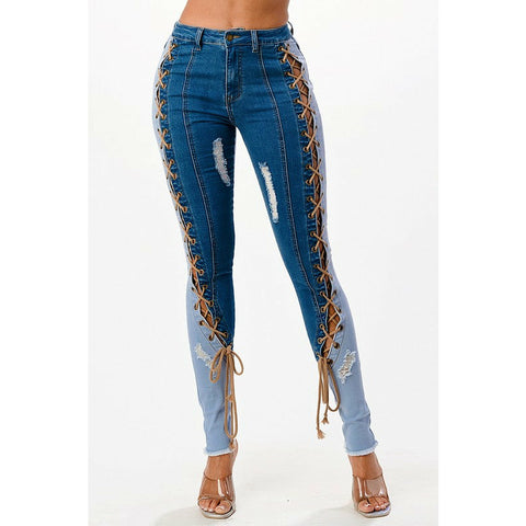 Purple Candy Lace Up Skinny Jeans