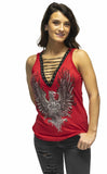 Liberty Wear Eagle Crest Deep V Lace Up Tank