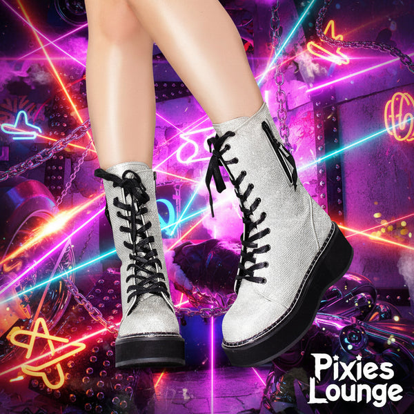 Pleaser Demonia Emily-362 Sparkle Mid Calf Boots