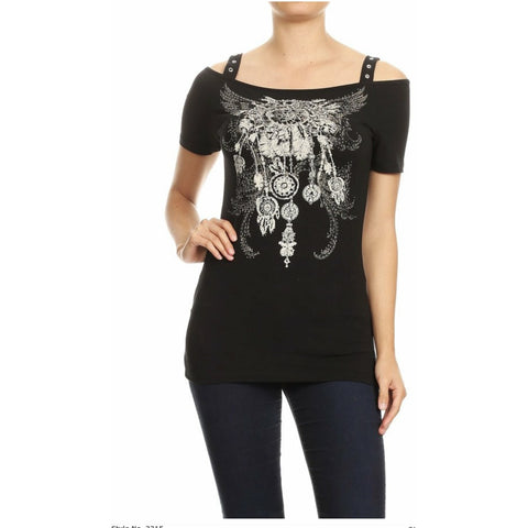 Dreamcatcher Eyelet Strap Short Sleeve Top