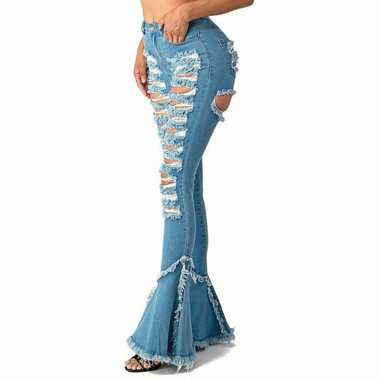 Ripped Mini Flare Concert Jeans