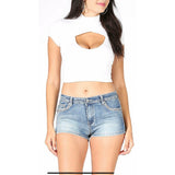 Baroque Pistol Short Rhinestone Embellished Denim Shorts