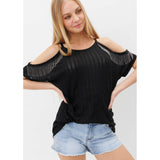 Vocal Open Shoulder Fringe Top