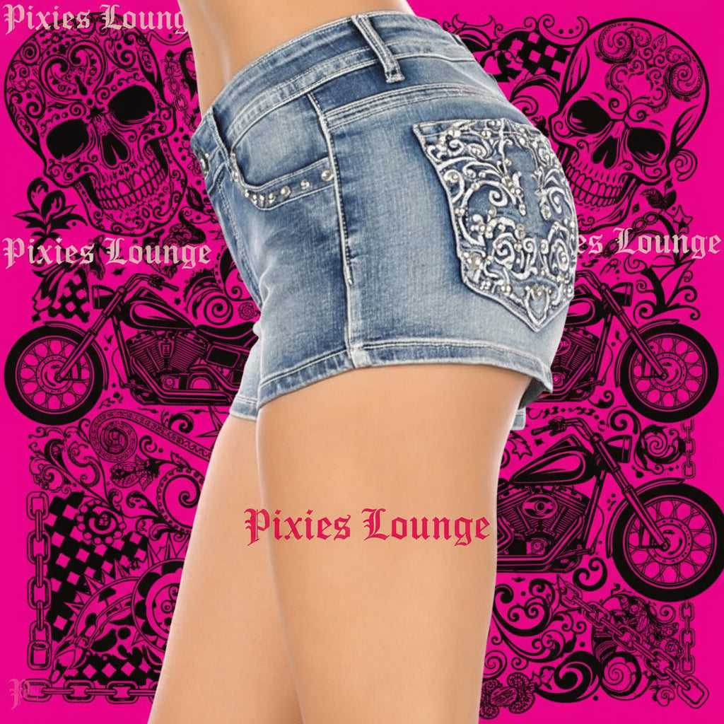 Platinum Plush Light Wash Denim Shorts with Embroidered Back Pockets