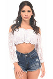 White Lined Lace Long Sleeve Peasant Top