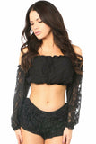 Black Lined Lace Long Sleeve Peasant Top - Daisy Corsets