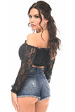 Black Lined Lace Long Sleeve Peasant Top