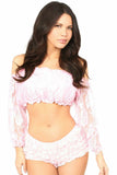 Baby Pink Lined Lace Long Sleeve Peasant Top - Daisy Corsets