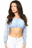 Lt Blue Lined Lace Long Sleeve Peasant Top - Daisy Corsets