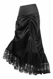 Black Satin & Lace Gothic Long Hi Low Bustle Skirt - Daisy Corsets