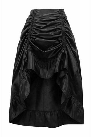 Black Satin Hi Low Ruched Ruffle Skirt - Daisy Corsets