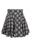 Falda de lycra elástica negra y blanca con calaveras