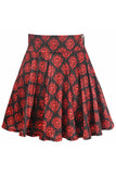 Black & Red Skulls Stretch Lycra Skirt