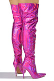 Thigh High Point Toe Holographic Boots by Cape Robbin