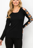 Vocal Ladder Cut Out Rhinestone LS Top