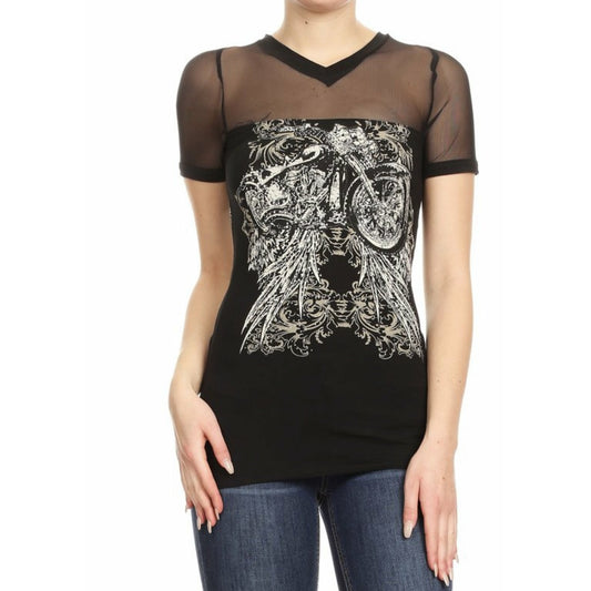Fearless Mesh Rhinestone Motorcycle Top