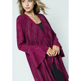 Vocal Bell Sleeve Suede Rhinestone Open Cardigan