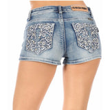 Fleur De Lis Rhinestone Embellished Short Denim Shorts